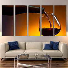 Load image into Gallery viewer, luxury cognac canvas wall art black bottle cognac poured canvas print red cognac 5 piece multi canvas artwork For Living room
