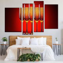 Load image into Gallery viewer, luxury glasses canvas wall art red orange champagne crystal glasses 4 piece multi canvas champagne celebration canvas print for your bedroom
