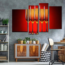 Load image into Gallery viewer, luxury glasses canvas wall art red orange champagne crystal glasses 4 piece multi canvas champagne celebration canvas print
