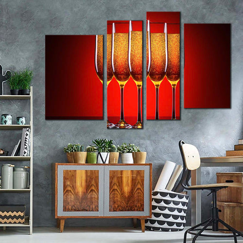 luxury glasses canvas wall art red orange champagne crystal glasses 4 piece multi canvas champagne celebration canvas print