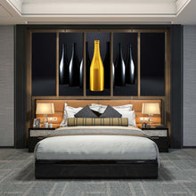 Load image into Gallery viewer, luxury champagne bottles group dark background 5 panel canvas prints For Bedroom
