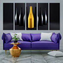 Load image into Gallery viewer, luxury champagne bottles with bright light 5 panel canvas print In Living room
