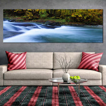 Load image into Gallery viewer, majestic  waterfall  canvas  wall  art  blue  central  balkan  river  panoramic  canvas  print  beautiul  green  forest  waterfall  wide  canvas In Living Room
