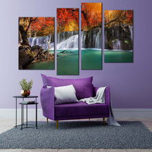 Load image into Gallery viewer, majestic waterfall canvas wall art colorful autumn forest waterfall 4 piece canvas stunning waterfall scenery canvas print for living room
