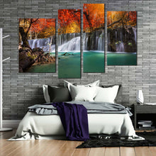 Load image into Gallery viewer, majestic waterfall canvas wall art colorful autumn forest waterfall 4 piece canvas stunning waterfall scenery canvas print for your bedroom
