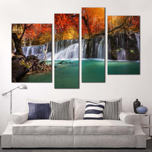 Load image into Gallery viewer, majestic waterfall canvas wall art colorful autumn forest waterfall 4 piece canvas stunning waterfall scenery canvas print
