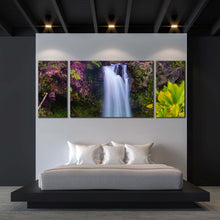 Load image into Gallery viewer, majestic waterfall canvas wall art green forest waterfall multi canvas artwork beautiful white waterfall scenery 3 piece canvas print For Bedroom
