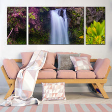 Load image into Gallery viewer, majestic waterfall canvas wall art green forest waterfall multi canvas artwork beautiful white waterfall scenery 3 piece canvas print In Living Room
