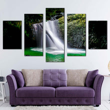 Load image into Gallery viewer, majestic waterfall canvas wall art green scenic waterfall 5 piece canvas print white waterfall forest scenery multiple canvas natural bridge waterfall canvas set In Living room
