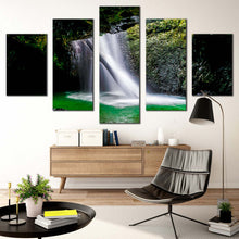 Load image into Gallery viewer, majestic waterfall canvas wall art green scenic waterfall 5 piece canvas print white waterfall forest scenery multiple canvas natural bridge waterfall canvas set For Living room
