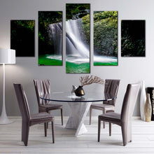 Load image into Gallery viewer, majestic waterfall canvas wall art green scenic waterfall 5 piece canvas print white waterfall forest scenery multiple canvas natural bridge waterfall canvas set For Dining Room
