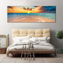 Load image into Gallery viewer, maldives  island  canvas  wall  art  yellow  sunset  ocean  beach  panoramic  canvas  print  cloudy  blue  ocean  canvas  artwork For Bedroom
