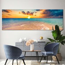 Load image into Gallery viewer, maldives  island  canvas  wall  art  yellow  sunset  ocean  beach  panoramic  canvas  print  cloudy  blue  ocean  canvas  artwork For Living Room
