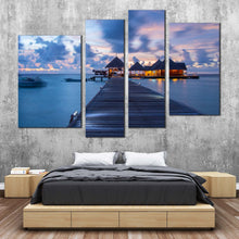 Load image into Gallery viewer, maldives ocean canvas wall art blue kani island ocean beach 4 piece multiple canvas orange beach resort seascape canvas print
