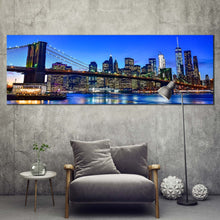 Load image into Gallery viewer, manhattan  cityscape  canvas  wall  art  black  brooklyn  bridge  city  reflection  panoramic  canvas  print  blue  sky  new  york  city  canvas  artwork For Living Room
