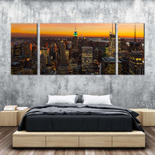 Load image into Gallery viewer, manhattan cityscape canvas wall art yellow sky city skyline 3 piece canvas set grey midtown manhattan new york city canvas print For Bedroom
