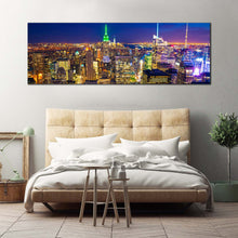 Load image into Gallery viewer, manhattan  skyline  canvas  wall  art  yellow  new  york  city  lights  1  piece  canvas  print  blue  sky  cityscape  canvas  artwork For Bedroom
