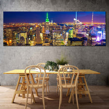 Load image into Gallery viewer, manhattan  skyline  canvas  wall  art  yellow  new  york  city  lights  1  piece  canvas  print  blue  sky  cityscape  canvas  artwork In Dinning Room
