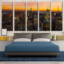 Load image into Gallery viewer, manhattan skyline canvas wall art yellow sky empire state building canvas print beautiful grey new york city 5 piece multi canvas artwork For Bedroom
