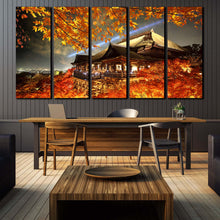 Load image into Gallery viewer, maple trees night evening castle kiyomizu dera Kyoto autumn 2 piece canvas prints For Dining Room
