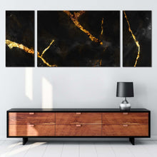 Load image into Gallery viewer, marble stone canvas wall art ceramic abstract art print black gold marble 3 piece canvas set
