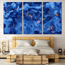 Load image into Gallery viewer, marble texture canvas print yellow abstract modern marble triptych canvas set blue marble 3 piece canvas wall art For Bedroom
