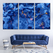 Load image into Gallery viewer, marble texture canvas print yellow abstract modern marble triptych canvas set blue marble 3 piece canvas wall art In Living Room
