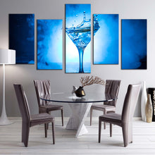 Load image into Gallery viewer, martini cocktail canvas print white background martini glass 5 piece canvas wall art blue cocktail drink canvas set For Dining Room
