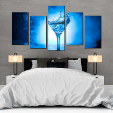 Load image into Gallery viewer, martini cocktail canvas print white background martini glass 5 piece canvas wall art blue cocktail drink canvas set In Bedroom
