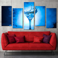 Load image into Gallery viewer, martini cocktail canvas print white background martini glass 5 piece canvas wall art blue cocktail drink canvas set For Living Room
