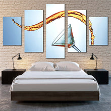 Load image into Gallery viewer, martini glass canvas wall art blue abstract cocktail 5 piece canvas print yellow martini splash multiple canvas For Bedroom
