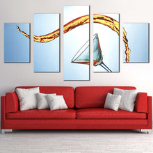 Load image into Gallery viewer, martini glass canvas wall art blue abstract cocktail 5 piece canvas print yellow martini splash multiple canvas In Living Room
