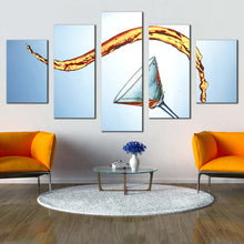 Load image into Gallery viewer, martini glass canvas wall art blue abstract cocktail 5 piece canvas print yellow martini splash multiple canvas For Living room
