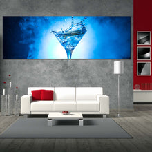 Load image into Gallery viewer, martini  glass  canvas  wall  art  blue  cocktail  splash  1  piece  canvas  print  white  cocktail  splashing  wide  canvas For Living Room
