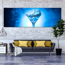 Load image into Gallery viewer, martini  glass  canvas  wall  art  blue  cocktail  splash  1  piece  canvas  print  white  cocktail  splashing  wide  canvas In Living Room
