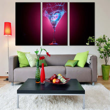 Load image into Gallery viewer, martini glass canvas wall art red alcohol glass isolated canvas print blue cocktail splashing 3 piece multi canvas artwork For Living Room
