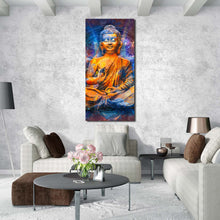 Load image into Gallery viewer, meditating  buddha  canvas  wall  art  orange  buddha  painting  1  piece  canvas  artwork  blue  light  buddha  oil  painting  canvas  print For Living Room
