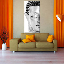 Load image into Gallery viewer, meditation  buddha  canvas  wall  art  black  and  white  buddha  face  canvas  artwork  grey  peaceful  buddha  1  piece  canvas  print In Living Room
