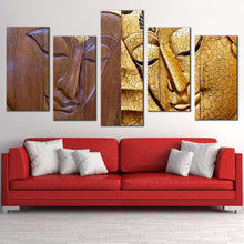 Load image into Gallery viewer, meditation buddha canvas wall art yellow lord buddha canvas set brown mind soul buddha face 5 piece canvas print For Living room
