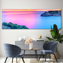 Load image into Gallery viewer, mediterranean  sea  canvas  wall  art  cloudy  orange  ocean  sky  1  piece  canvas  print  spain  blue  pink  ocean  canvas  artwork In Living Room
