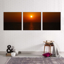 Load image into Gallery viewer, mediterranean  sea  canvas  wall  art  orange  ocean  sky  3  piece  canvas  set  grey  ocean  canvas  print
