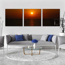 Load image into Gallery viewer, mediterranean  sea  canvas  wall  art  orange  ocean  sky  3  piece  canvas  set  grey  ocean  canvas  print In Living Room
