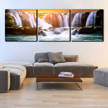 Load image into Gallery viewer, meet  the  sunrise  near  waterfall  3  panel  canvas  print For Living Room
