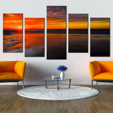 Load image into Gallery viewer, middle east canvas print morocco brown ocean beach 5 piece canvas wall art orange sky legzira beach ocean canvas set In Living room
