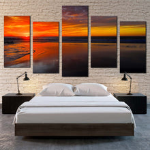 Load image into Gallery viewer, middle east canvas print morocco brown ocean beach 5 piece canvas wall art orange sky legzira beach ocean canvas set For Bedroom
