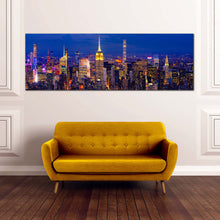 Load image into Gallery viewer, midtown  manhattan  canvas  print  empire  state  building  canvas  artwork  nyc  at  blue  night  1  piece  canvas  wall  art  yellow  city  lights  wide  canvas For Living Room
