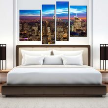 Load image into Gallery viewer, midtown manhattan canvas wall art brown new york city canvas set blue sky cityscape canvas print nyc at evening 4 piece canvas for bedroom
