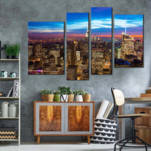 Load image into Gallery viewer, midtown manhattan canvas wall art brown new york city canvas set blue sky cityscape canvas print nyc at evening 4 piece canvas
