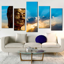 Load image into Gallery viewer, mind soul canvas wall art brown buddha multi canvas artwork buddha statue 5 piece canvas print In Living room
