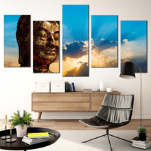 Load image into Gallery viewer, mind soul canvas wall art brown buddha multi canvas artwork buddha statue 5 piece canvas print In Living room
